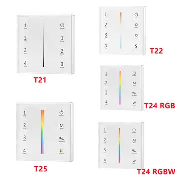 2.4 G RF Kablosuz LED denetleyici cam dokunmatik panel T21 T22 T24 T25 4 bölge 1-5 renk RF uzaktan kumanda için Renk / RGB / RGBW led şerit