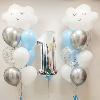 20 adet Gümüş 32 inç Numarası Bulut Folyo Balonlar 1st Doğum Günü Partisi Süslemeleri Çocuklar Erkek Bebek 1 2 3 4 5 6 7 8 9 Yaşındaki Malzemeleri
