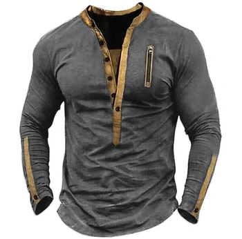 2023 Sonbahar Kış Yeni Uzun Kollu T Gömlek Erkekler Casual Katı Henry Yaka T Shirt Adam için Moda Spor Tasarım erkek T-shirt