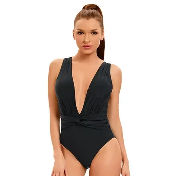 2024 Siyah Seksi Tek Parça Mayo Kadınlar V Yaka Hollow Out Bikini Yüksek Bel Backless Mayo Monokini Yaz Beachwear Y294