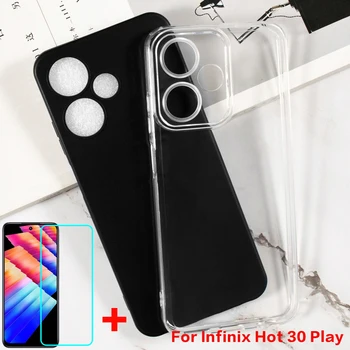 2in1 Temperli Cam Infinix Sıcak 30 Oyun X6835 Silikon Kılıf Yumuşak TPU Şeffaf telefon kılıfı İçin Infinix Hot30 Oyun Cam Kapak