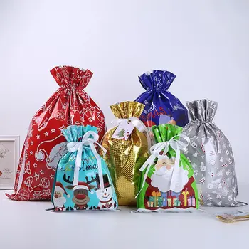 5 Adet Kullanımlık İpli Merry Christmas Noel Baba hediye keseleri Büyük Ürünler Çerezler Şeker Paketleme Çantası Ev Partisi Dekorasyon