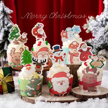 50 ADET ısıya dayanıklı Noel Cupcake Noel Süsler Parti Malzemeleri Kek kek kapları Kek Süslemeleri Sarıcı Noel Kazık