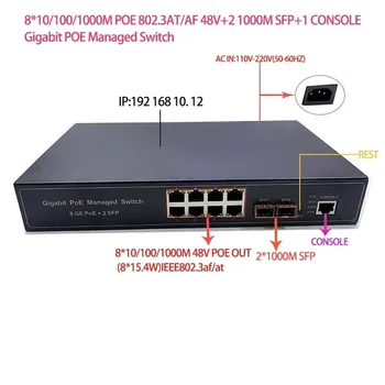 8 10/100/1000 M 802.3 AF/AT POE 48 V ile 2 port SFP ve 1 port cosole yönetilen anahtarı
