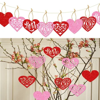 8 adet sevgililer Günü Kalp Şeklinde asılı dekorlar Pembe Kalp Kolye Etiketleri Bezemeler anneler Günü Düğün Töreni Parti Hediyeler