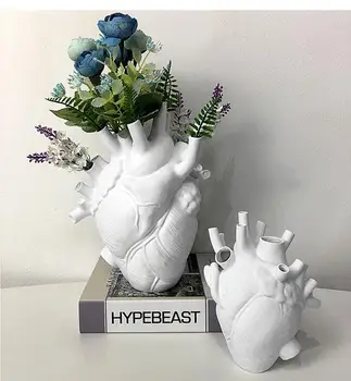 Beyaz Simülasyon Kalp şeklinde Vazo Saksı Sanat Dekorasyon Kurutulmuş Çiçek Konteyner Reçine İnsan Vücudu Heykel Masaüstü Süsler