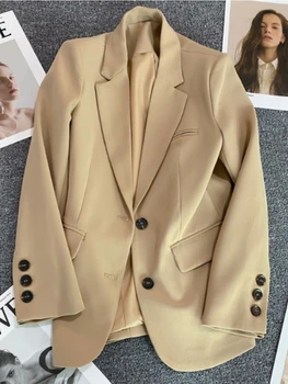 Blazer Kadın Ceket Düz Renk Kıdemli Tasarım Duygusu Takım Elbise uzun kollu üst Ofis Blazers Bahar Sonbahar Zarif Femme Dış Giyim