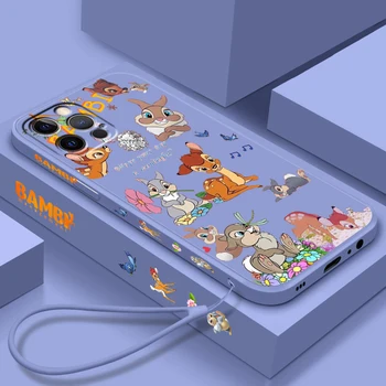 Disney Bambi Lüks Sevimli Sıvı Sol Halat Apple iPhone 15 14 13 12 11 XS XR X 8 7 SE Pro Ultra Max Artı Mini Telefon kılıfı