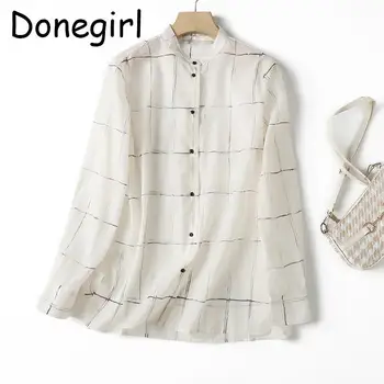 Donegirl 2023 Yeni Kadın Uzun Kollu İlkbahar Yaz İnce Ekose Baskılı Gevşek Casual Commute Gömlek Çok Yönlü Üstleri Kadın Bluzlar