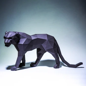 Düşük Poli 70 cm ev Dekorasyon Oturma Odası çocuk Odası Zemin Hayvan Süsler Siyah Panter El Yapımı DIY 3D Kağıt Zanaat Modeli