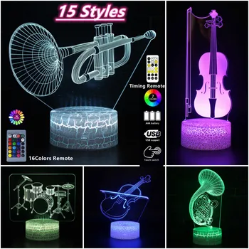 Enstrüman 3D Gece Lambası 16 Renk Değiştirme Dokunmatik Zamanlama Uzaktan Gitar Piyano Arp Masa Lambası Çocuklar için Hediye Ev Dekor