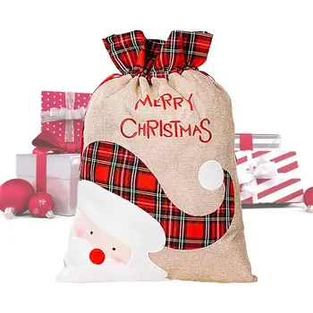 Evrensel Noel İpli Çanta İpli noel hediyesi Çanta 22x15 inç Merry Christmas Kırmızı Ve Siyah Ekose yılbaşı Hediyeleri