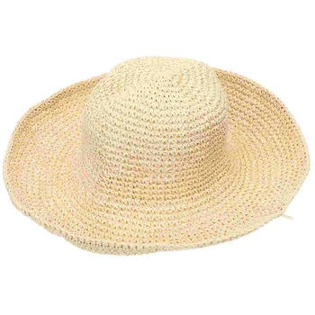 Hasır plaj şapkası Kadın güneş şapkası Geniş Ağız plaj şapkası Açık güneş koruma şapkası Kadınlar için