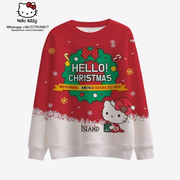 Hello Kitty Streetwear Noel Tarzı 2023 Yeni Sonbahar Harajuku Yuvarlak Boyun Rahat kadın Uzun Kollu Kazak Tops 2K