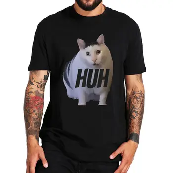 Huh Kedi Meme T Shirt Sevimli Kediler Mizah Y2k Grafik T-Shirt Erkekler Kadınlar İçin %100 % Pamuk Yumuşak Unisex Tee Üstleri AB Boyutu