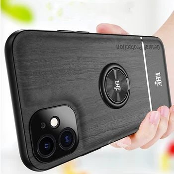 ıphone 12 Pro Max 12 Mini 11 Pro XS XR SE 2020 7 8 Artı Durumda Ahşap Doku PU Deri Standı Tutucu Halka Korumak kamera Kapağı