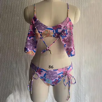 Iyi Esneklik 2 adet / takım Popüler Seksi Çiçek Baskı Kadınlar bikini seti Sıkı bikini seti Kablosuz Beachwear