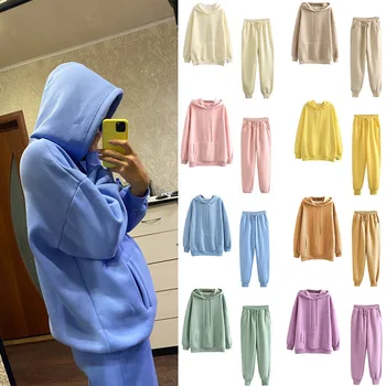 Kadın Eşofman Rahat Hoodies Kazak Pantolon Seti Salonu Aşınma Spor Takım Elbise 2 ADET Sonbahar Kış Giysileri Kapşonlu Kalınlaşmak Setleri