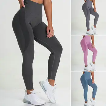 Kadın Spor Yoga Dikişsiz Pantolon Spor Giyim Düz Renk Sıkı Yüksek Bel Atletik Egzersiz Spor Tayt Giyim Pantolon
