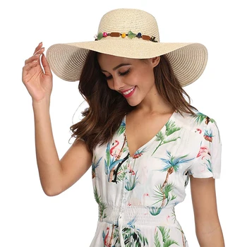 Kadın Yaz Plaj Seyahat Hasır Şapka Geniş kenarlı Sahil Güneş Koruyucu Kap Tatil Katlanabilir Moda Büyük Serin Şapka Zarif Disket