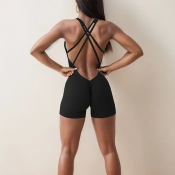 Kadın Yo-Ga Backless Tulum Egzersiz Catsuit Bodysuit Kolsuz Spor Bodycon Romper Spor Spor yoga kıyafeti Seksi Tek Parça