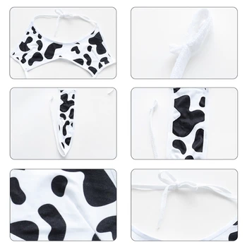 Kadınlar için iç çamaşırı seksi inek Bodysuit Mini Babydoll Halter pijama