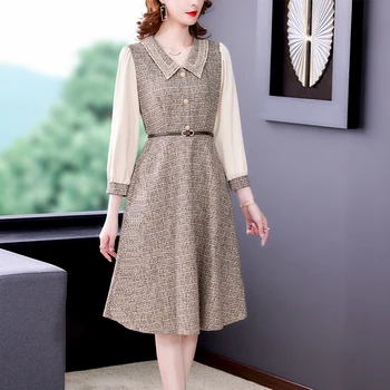 Kadınlar Zarif Bodycon Casual Midi Elbise Sonbahar Kış Kalın Sıcak Uzun Kollu Elbise 2023 Kore Vintage Casual Ofis Bayan Tarar