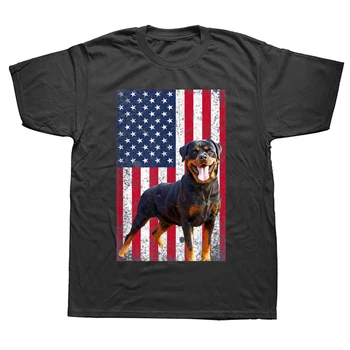Komik Amerikan Bayrağı Rottweiler Köpek Lover T Shirt Streetwear Kısa Kollu Doğum Günü Hediyeleri Yaz Tarzı T-shirt Erkek Giyim