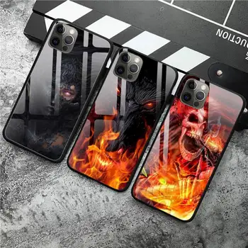 Korkunç Korku Kafatası Sıcak Şeytan Kız Telefon Kılıfı Temperli Cam iPhone 12 11 Pro XR XS MAX 8 X Artı SE 2020 12 Pro Max Mini Kılıf