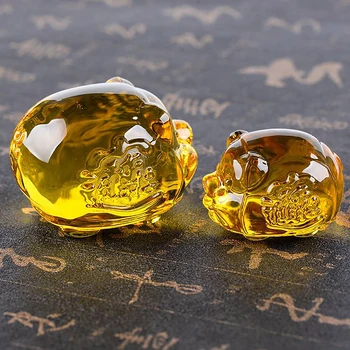 Kristal Altın Domuz Figürleri Minyatürleri Cam Hayvan Pet Minyatür seramik karo Feng Shui El Sanatları Sevimli Süsler Çocuklar Hediyeler