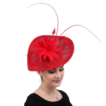Kırmızı Düğün Fascinator Pillbox Şapka Chic Kadınlar Düğün Başlığı Gelin Şapkalar Kafa Bandı İle saç aksesuarları Kilise Kap