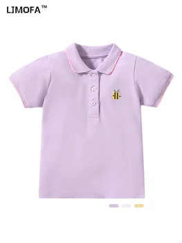 LJMOFA Yaz Bebek Kız T Shirt Kısa Kollu polo gömlekler Kızlar ıçin Çocuk Düz Renk pamuklu üst giyim Toddler Tees Giysileri D407