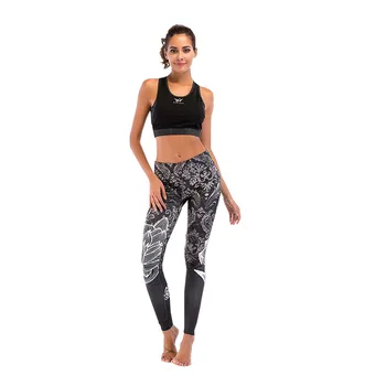 Lulu aynı Avrupa ve Amerikan lotus baskılı Yoga Pantolon Yoga giysileri spor egzersiz yüksek bel vücut şekillendirme Tayt