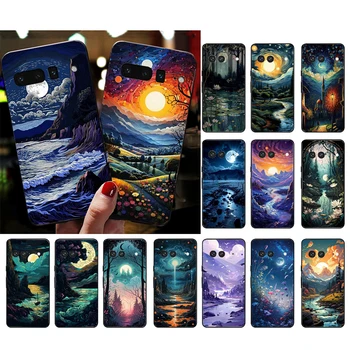 Manzara Ay Gece Nehir Dağlar Sanat telefon kılıfı İçin Google Piksel 8 7 Pro 7A 7 6A 6 Pro 5A 4A 3A Piksel 4 XL Piksel 5 6 4 3A XL