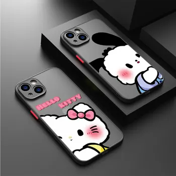 Melodi Hello Kitty Kuromi Kılıf Apple iPhone 15 14 13 11 12 Pro 7 XR X XS Max 8 Artı 6 6S SE 2022 Siyah Mat Telefon Funda