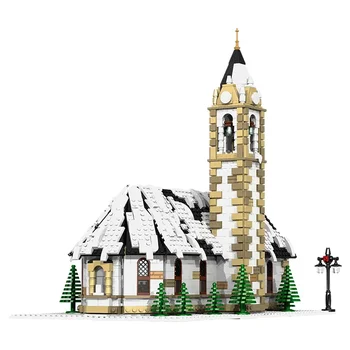MOC-6195 Kış Köy Kilise Noel Bina Ev Tema Modeli Tuğla Küçük Parçacık Yapı Taşı Oyuncak noel hediyesi