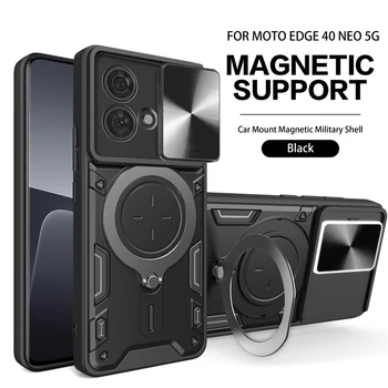 Motorola Kenar 40 Neo Durumda Slayt Kamera Demir Halka Koruma Standları Kickstand telefon kılıfı İçin Moto Kenar 40 Neo 5G arka kapak