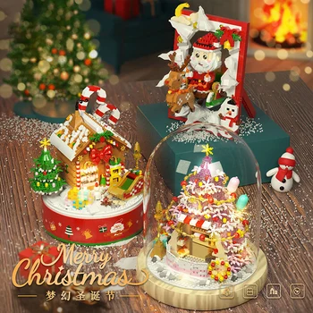 Noel Baba Noel Ağacı Noel Koleksiyonu Müzik Kutusu Montaj Mikro Parçacık Yapı Taşları Masaüstü Dekorasyon Modeli Oyuncak