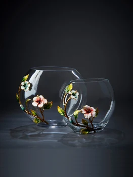 Oda Masası Başucu Çiçek Aranjmanı Sunumu veya Balık Tankı Konsepti için Tasarımcı Tarzında Dekoratif Emaye Cam Vazo Büyük