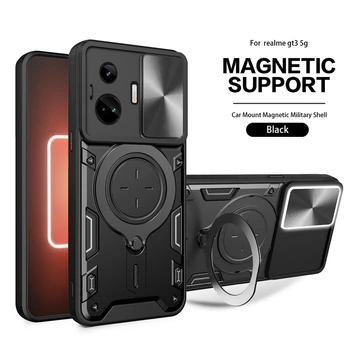 Oppo Realme için GT 3 5G Durumda Manyetik Halka Tutucu Telefon Kılıfları Realmi Realmy GT3 G T GT3 5G Slayt Lens Koruma arka kapak