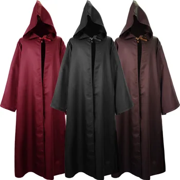 Ortaçağ Erkekler Kadınlar Tunik Kapşonlu Robe Cloak Şövalye Cosplay Kostüm Sihirbazı Vampir Robe Cloak Cape Keşiş Fantezi Cadılar Bayramı