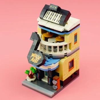 Oyuncaklar Çocuklar için Şehir Sokak müzik enstrümanı Sanat Piyano Dükkanı Mağaza Mimari 3D Modeli DIY Mini Blokları Tuğla Yapı
