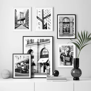 Paris Moda Kız Lüks Mağaza Siyah Beyaz İskandinav Posterler Ve Baskılar Sanat Tuval Boyama Duvar Resimleri Için Oturma Odası Dekor