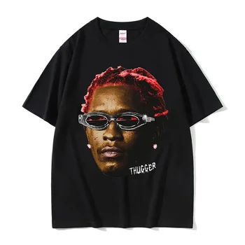 Rapçi Genç Thug Thugger Kırmızı Nadir Retro Baskı T Shirt erkek kadın Hip Hop vintage tişört Sokak Moda Büyük Boy T-shirt