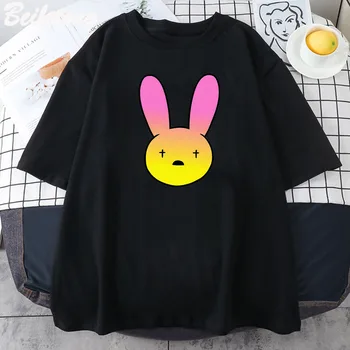 Rapçi Kötü Tavşan Temel Klasik Erkek Kadın T Shirt Serin Harajuku Tişörtleri Sevimli Komik Tshirt 2022 Yaz Gevşek Rahat O-boyun Günlük