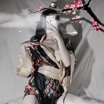 Seksi Nightie Kimono Japon Cosplay Okul Kız Vücut Üniforma Seksi Kostüm Kadın Iç Çamaşırı Açık Kasık Gecelik Iç Çamaşırı