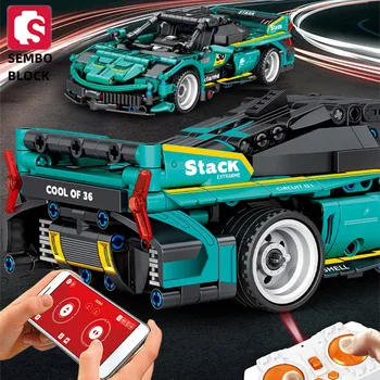 SEMBO BLOK şehir hız şampiyonu teknoloji supercar tuğla modeli uzaktan kumanda araba yarışı çocuk oyuncak çocuk doğum günü hediyesi süsler
