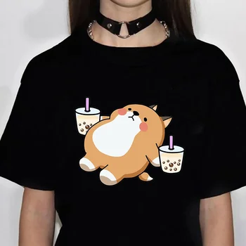 Sevimli Chaigou Kabarcık Çay T-Shirt kadın Japon Manga T-Shirt Kız Manga Desen Harajuku Tarzı Kısa Kollu Gevşek Üst