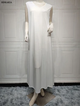Siskakia Katı Beyaz İç Yelek uzun elbise Kadınlar için Müslüman Kimono Abaya Eşleşen Elbiseler Kolsuz O Boyun Arap İç Çamaşırı Bayram