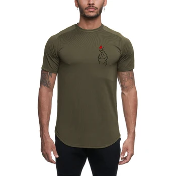 Spor salonu Koşu Spor Vücut Geliştirme Gömlek Spor Moda Sokak Stili kısa kollu tişört Adam Düz Renk Örgü Hızlı Kuru T shirt